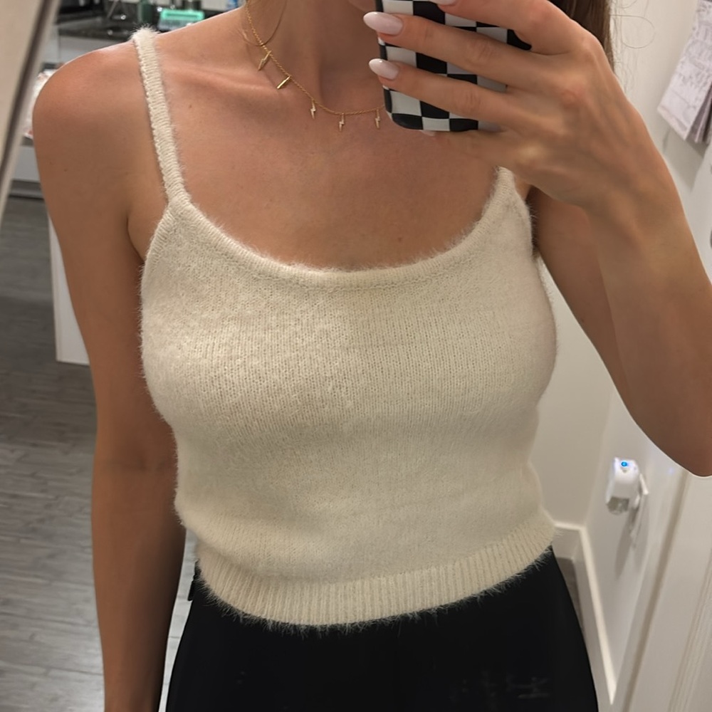 Elegant Cream ivory Women's tank top fuzzy soft